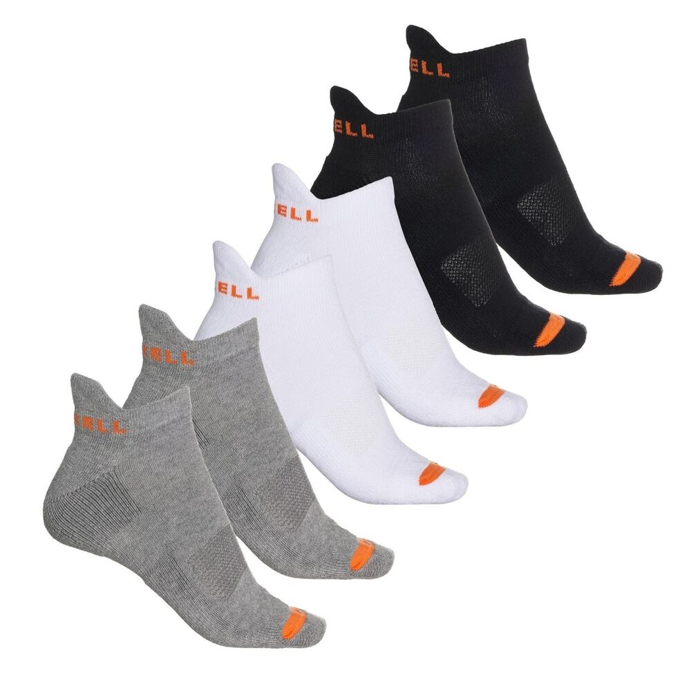 NEW Merrell Men Cushioned Low Cut Tab Socks 6 Pairs Breathable Black Gray White